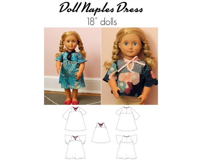 Doll Naples Dress and Tunic, PDF Sewing Pattern, Dress Pattern, Tunic Pattern, Doll Sewing PDF, Woven Sewing Pattern, Print at Home PDF