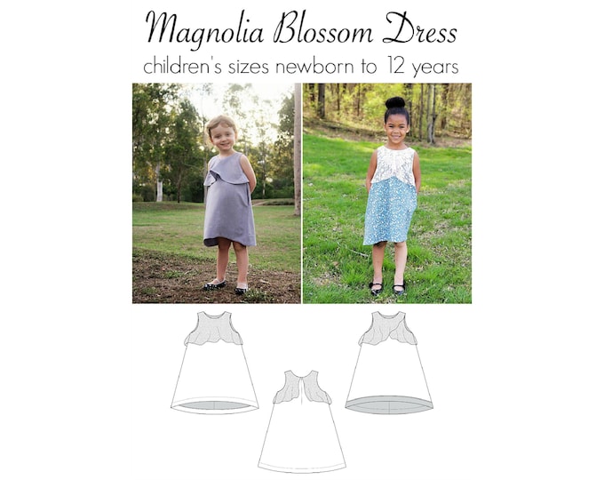 Magnolia Blossom Dress, PDF Sewing Pattern, Dress Pattern, A-line Dress PDF, Baby Children Sewing, Dress Pattern for Girls, Print at Home