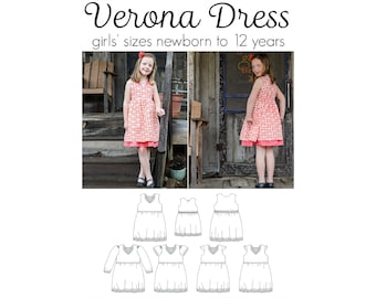 Verona Dress, Paper Sewing Pattern, Dress Pattern, Woven Pattern, Baby Sewing, Children Sewing, Girls Sewing, Printed Pattern Booklet
