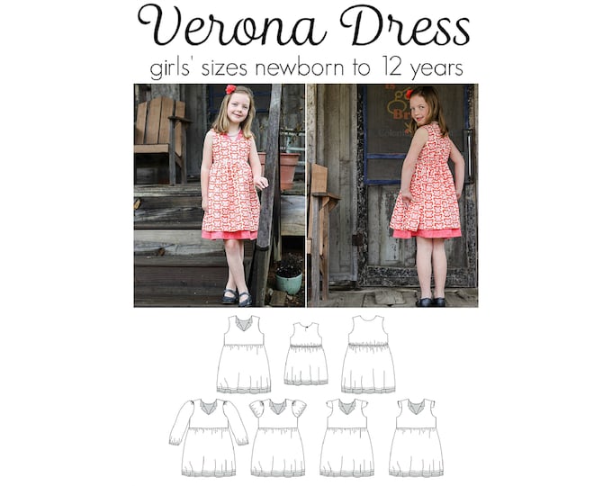 Verona Dress, Paper Sewing Pattern, Dress Pattern, Woven Pattern, Baby Sewing, Children Sewing, Girls Sewing, Printed Pattern Booklet