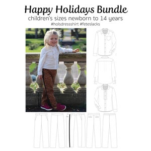 Happy Holidays Bundle, PDF Sewing Pattern, Dress Shirt Pattern, Dress Slacks Pattern, Children Sew, Print at Home PDF, A0, Projection Sewing
