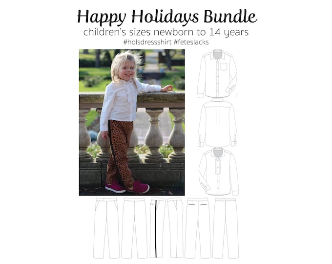 Happy Holidays Bundle, PDF Sewing Pattern, Dress Shirt Pattern, Dress Slacks Pattern, Children Sew, Print at Home PDF, A0, Projection Sewing