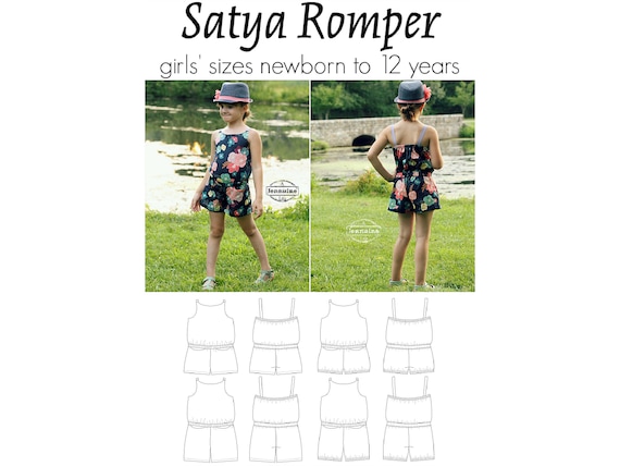 Satya Romper, PDF Sewing Pattern, Romper Pattern, Summer Romper PDF, Sewing for Baby, Children's Pattern, Print at Home PDF, A0, Projection