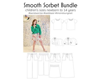 Smooth Sorbet Bundle, PDF Sewing Pattern, Tee Pattern, Blazer Pattern, Shorts Pants Skirt Pattern, Print at Home PDF, A0, Projection Sewing