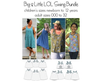 Big & Little LOL Swing, PDF Sewing Pattern, Top Pattern, Dress Pattern, Pinafore Pattern, Pattern Bundle, Print at Home PDF, A0, Projection