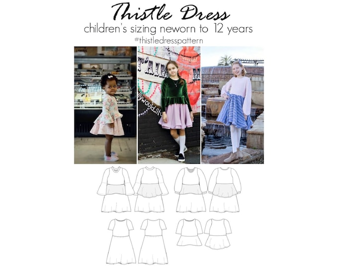 Thistle Dress, PDF Sewing Pattern, Dress Pattern, Peplum Pattern, Baby Sew, Children Sewing, Girls Sewing, Print at Home PDF, A0, Projection