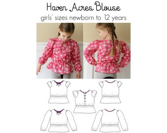 Haven Acres Blouse, Paper Sewing Pattern, Blouse Pattern, Top Pattern, Baby Sewing, Children Sewing, Girl Sewing, Sewing Pattern Booklet