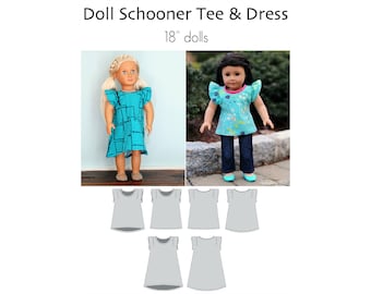 Doll Schooner Tee and Dress, PDF Sewing Pattern, Tee Pattern, Dress Pattern, Doll Sewing, Doll PDF, Dolly and Me Pattern, Print at Home PDF