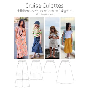 Culottes de crucero, patrón de costura PDF, patrón de pantalones cortos escalonados Culottes, costura de bebé, costura de niños, imprimir en casa PDF, PDF A0, costura de proyección