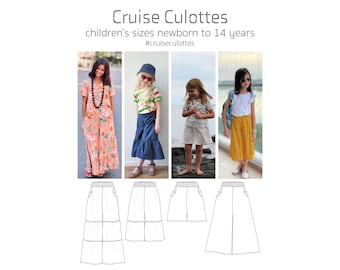 Cruise Culottes, PDF Sewing Pattern, Culottes Tiered Shorts Pattern, Baby Sewing, Children Sewing, Print at Home PDF, A0 PDF, Projection Sew