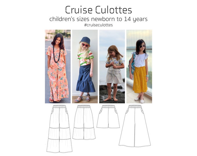 Cruise Culottes, PDF Sewing Pattern, Culottes Tiered Shorts Pattern, Baby Sewing, Children Sewing, Print at Home PDF, A0 PDF, Projection Sew