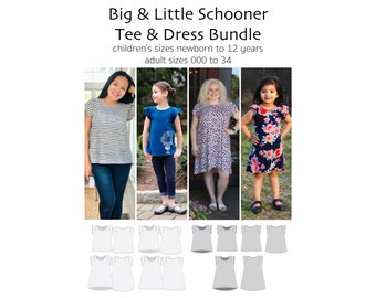 Big & Little Schooner Tee and Dress, PDF Sewing Pattern, Tee Pattern, Dress Pattern, Sewing Bundle, Print at Home PDF, A0, Projection Sewing