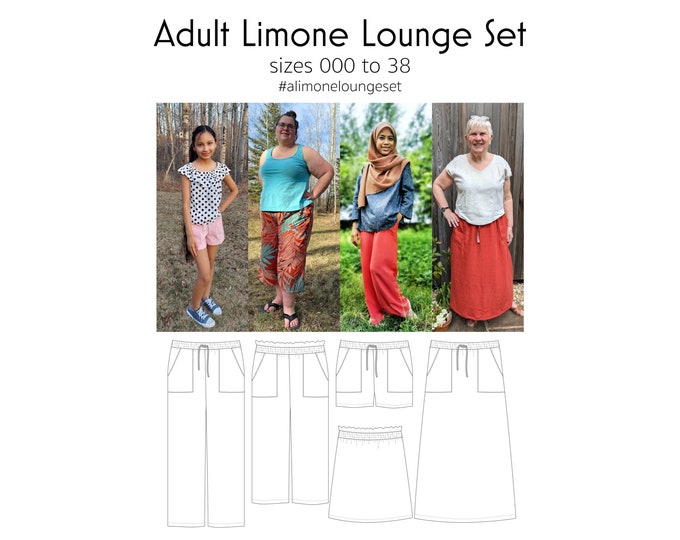 Adult Limone Lounge Set, PDF Sewing Pattern, Pants, Shorts Pattern, Skirt Pattern, Children Sewing, Print at Home PDF, A0, Projection Sew