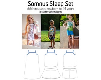 Somnus Sleep Set, PDF Sewing Pattern, Pajamas Pattern, Nightgown Pattern, Children Sewing, Print at Home PDF, A0 Sewing, Projection Sewing