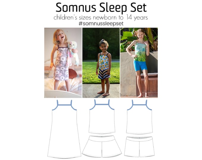 Somnus Sleep Set, PDF Sewing Pattern, Pajamas Pattern, Nightgown Pattern, Children Sewing, Print at Home PDF, A0 Sewing, Projection Sewing