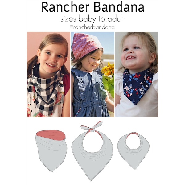 Rancher Bandana, PDF Sewing Pattern, Bandana Pattern, Bandana Bib PDF, Headscarf Pattern, Dog Bandana Sew, Kid Bib Sew, Print at Home PDF