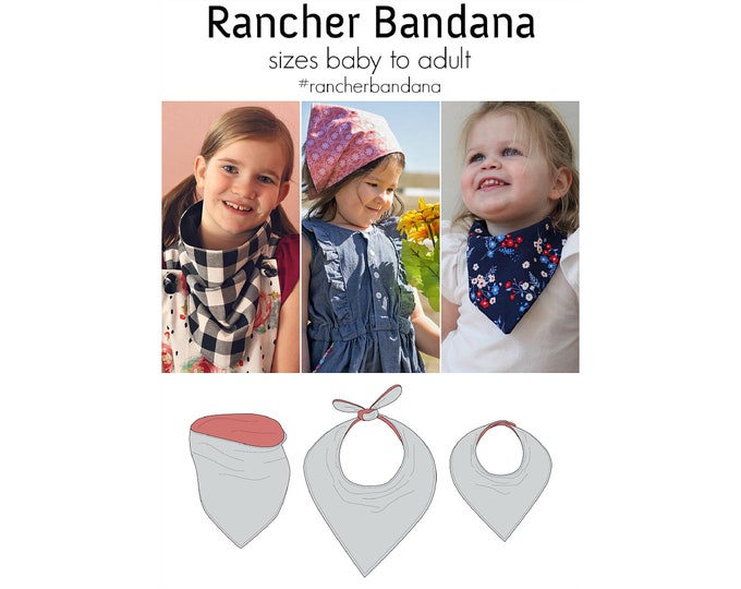 Rancher Bandana, PDF Sewing Pattern, Bandana Pattern, Bandana Bib PDF, Headscarf Pattern, Dog Bandana Sew, Kid Bib Sew, Print at Home PDF