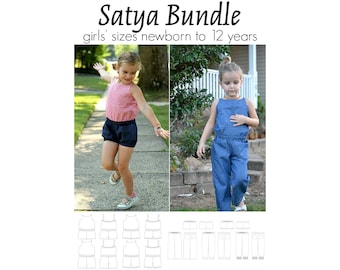 Satya Bundle, PDF Sewing Pattern, Romper Pattern, Pants Romper Sew, Jumpsuit Sew, Children Sewing, Print at Home PDF, A0, Projection Sewing