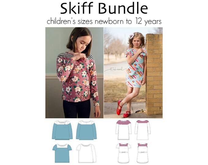 Skiff Tee and Dress Bundle, PDF Sewing Pattern, Tee Pattern, Dress Pattern, Children Sewing, Print at Home PDF, A0 Sewing, Projection Sewing