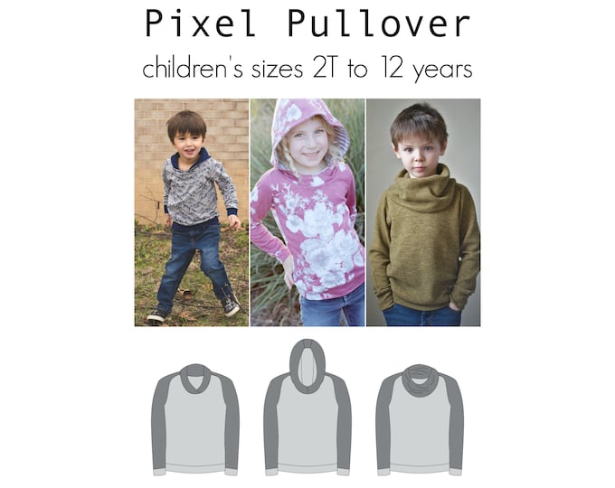 Pixel Pullover, PDF Sewing Pattern, Sweatshirt Pattern, Jumper Pattern, Hoodie Pattern, Cowl Pattern, Print at Home PDF, A0, Projection Sew