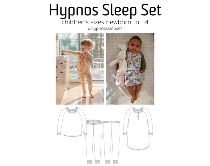 Hypnos Sleep Set, PDF Sewing Pattern, Pajamas Pattern, Sleepwear Sew, Nightshirt PDF, Children Sew, Print at Home PDF, A0, Projection Sew