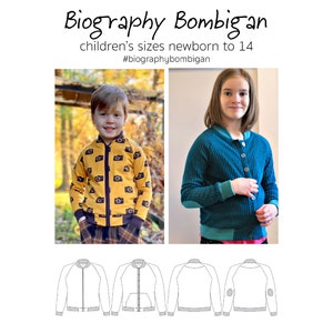 Biography Bombigan, PDF Sewing Pattern, Bomber Pattern, Cardigan Pattern, Sweater Pattern, Children Sew, Print at Home PDF, A0, Projection