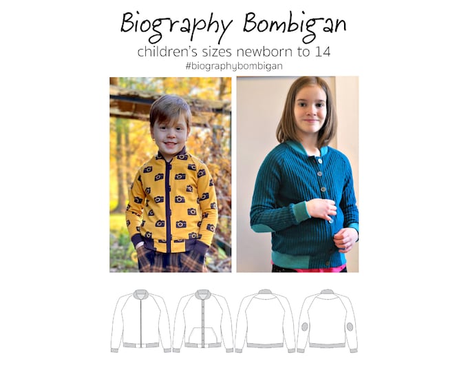 Biography Bombigan, PDF Sewing Pattern, Bomber Pattern, Cardigan Pattern, Sweater Pattern, Children Sew, Print at Home PDF, A0, Projection