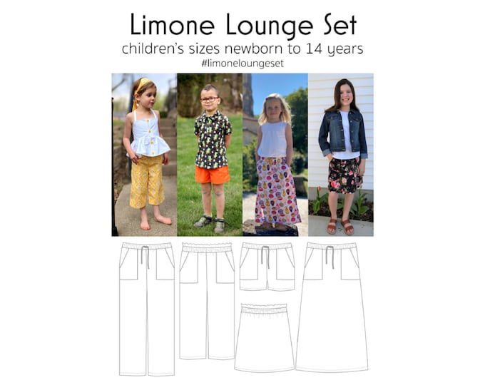 Limone Lounge Set, PDF Sewing Pattern, Pants Pattern, Shorts Pattern, Skirt Pattern, Children Sewing, Print at Home PDF, A0, Projection Sew