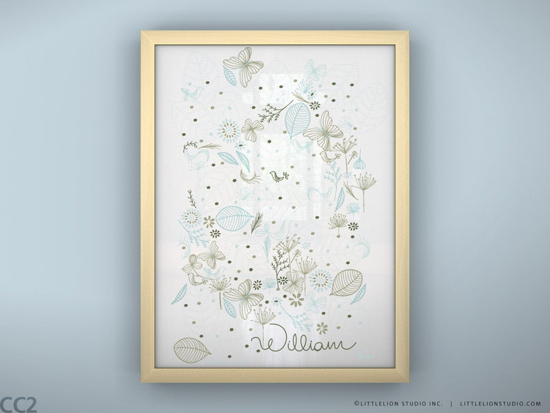 Personalized baby print art birds flowers baby name wall decor Etsy