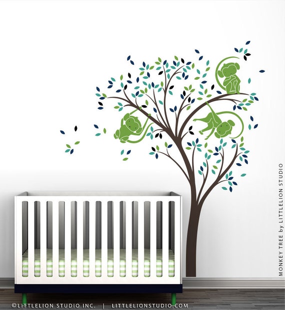 LittleLion Studio Monkey Tree Monochromatic Wall Decal Warm Gray LittleLion Studio Monkey Tree Monochromatic Wall Decal Warm Gray