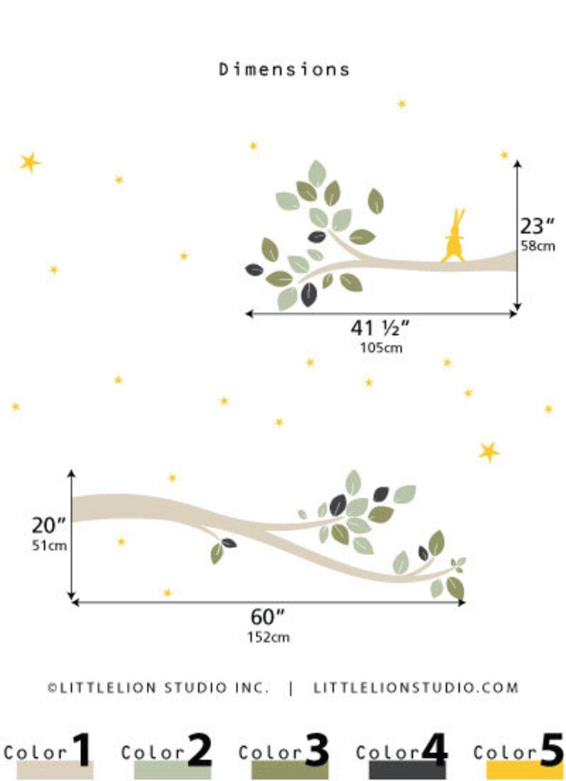 Modern Kids Room Tree Decal Follow the Little Rabbit Tree Branches Wall Decal Neutral Colors