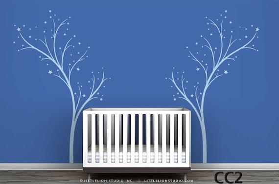 Azure Blue LittleLion Studio Twinkling Tree Gate Wall Decal Azure Blue LittleLion Studio Twinkling Tree Gate Wall Decal