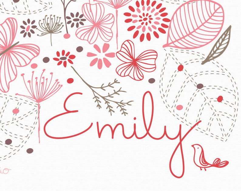 Personalized baby print art birds flowers baby name wall decor Etsy
