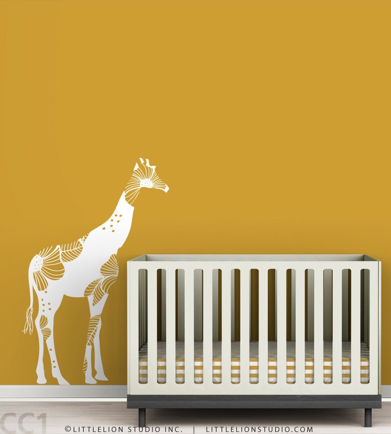 baby floral giraffe wall decal white decal bold floral | etsy