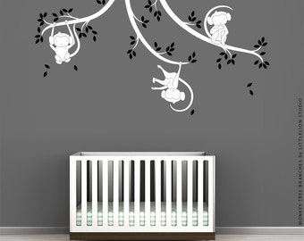 Warm Gray LittleLion Studio Monkey Tree Monochromatic Wall Decal 