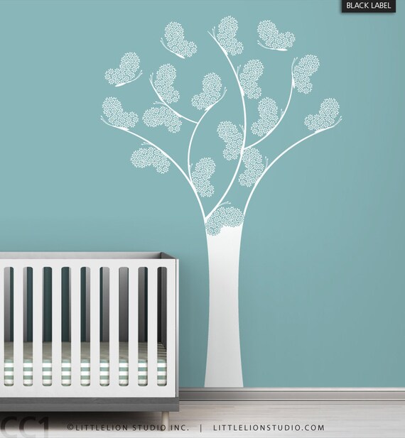 Kids Wall Decal White Tree Butterfly Chic Classic Wall Decal Etsy
