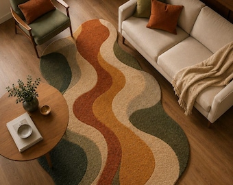 Hand Tufted Wavy Hallway Runner Rug, Retro Modern Style