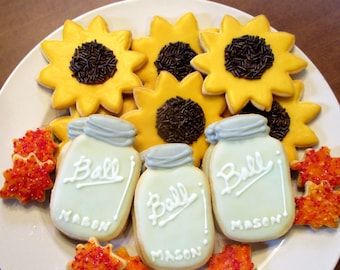 Mason Jars and Sunflowers Cookies