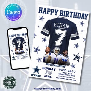 Dallas Cowboys- Birthday Invitation Cowboys Party Birthday Invitation for Football Theme Digital Template Canva Download.