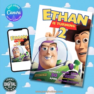 Woody and Buzz Lightyear- Toy Story Birthday Invitation Birthday Invitation for Toy Story Theme Digital Template Canva Download