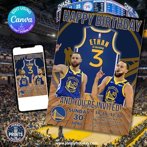Golden State Warriors- Steph Curry- Birthday Invitation Party Birthday Invitation Basketball Theme Party NBA Digital Template Canva Download