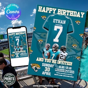Jacksonville Jaguars Editable - Birthday Jaguars Invitation NFL Party Birthday Invitation for Football Theme Digital Template Canva Download