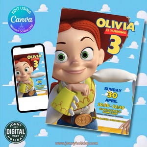 Jesse- Toy Story Birthday Invitation Toy Story Party Invite Birthday Invitation for Toy Story Theme Digital Template Canva Download