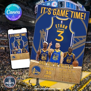 Golden State Warriors- Birthday Invitation Party Birthday Invitation Basketball Theme Warriors Party NBA Digital Template Canva Download.