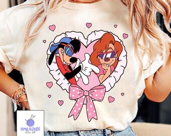 Coquette Bow Disney Max Goof Roxanne Valentine Baby Tee, Disney Couple Sweethearts Nite Crop Top, WDW Disneyland Womens Y2K Valentine Shirt