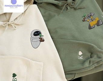 Custom Wall E & Eve Embroidered Matching Sweatshirt | Personalized Disney Couple Crewneck | Custom Initial Sleeve Sweater