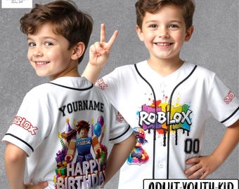 Camiseta de béisbol de cumpleaños de Roblox, camiseta personalizada con nombre y número, atuendo de cumpleaños de Roblox personalizado, regalo de camiseta para niños, jóvenes y adultos