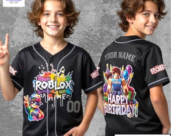 Custom Roblox Baseball Jersey, Personalized Gamer Birthday Shirt, Roblox Party Outfit for Boys, Kid Youth Adult Button Jersey