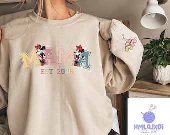 Personalized Minnie Mama Embroidered Sweatshirt, Custom Kids Names on Sleeve, Disney Mom Hoodie, Mother's Day Disney, Custom Mama Sweater