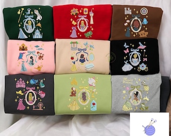 Sudadera bordada de princesa de dibujos animados / Jersey bordado del Reino Mágico / Suéter bordado con icono de princesa / Camiseta para niñas para viaje a Disney